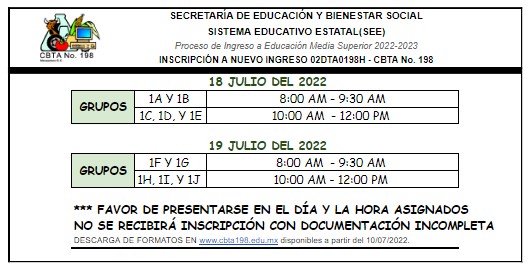 RESULTADOS DE NUEVO INGRESO 2022-2023 – CBTA 198 Maneadero, BC